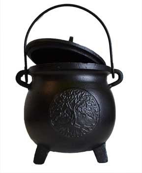 #6" Tree of Life cast iron cauldron w/ lid# - ## at Solace GemWorks