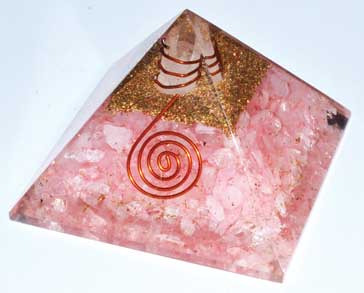 Orgone Rose Quartz & Quartz Point Pyramid 65mm