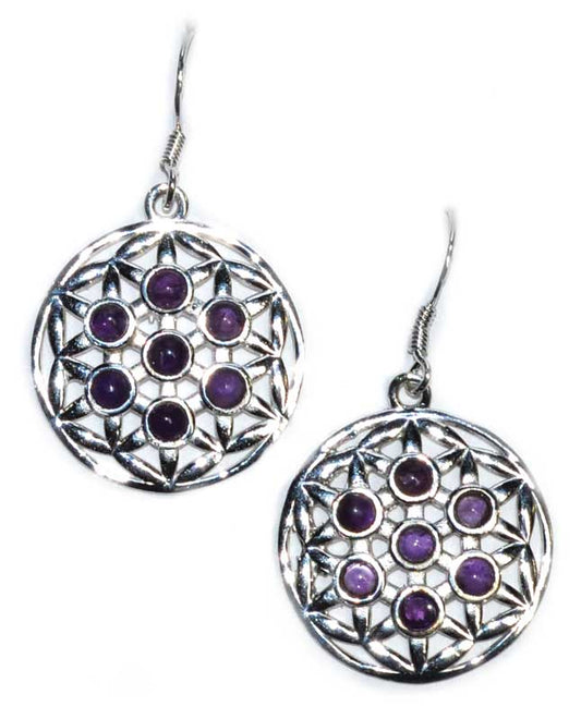 22mm Flower of Life amethyst earrings