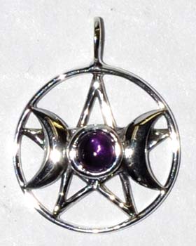 Triple Goddess Pentagram Amethyst sterling 3/4"