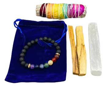 Balancing Kit (4" 7 chakra sage, palo santo stick, selenite & lava bracelet)