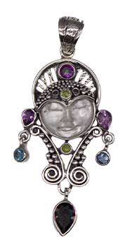 #Amethyst, Mother of Pearl Face, Qtz, Peridot, Blue Topaz pendant# - ## at Solace GemWorks