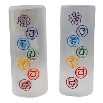 #Chakra Selenite harmonizer (4" tall)(set of 2)# - ## at Solace GemWorks