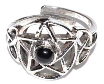 #Pentacle black stone adjustable ring# - ## at Solace GemWorks