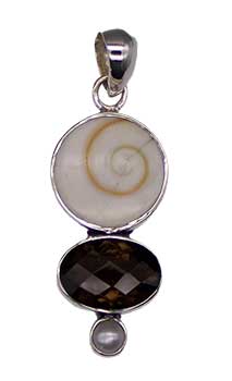 #Shiva Eye Shell pendant w/ Fresh Water Pearl and Smoky Qtz# - ## at Solace GemWorks